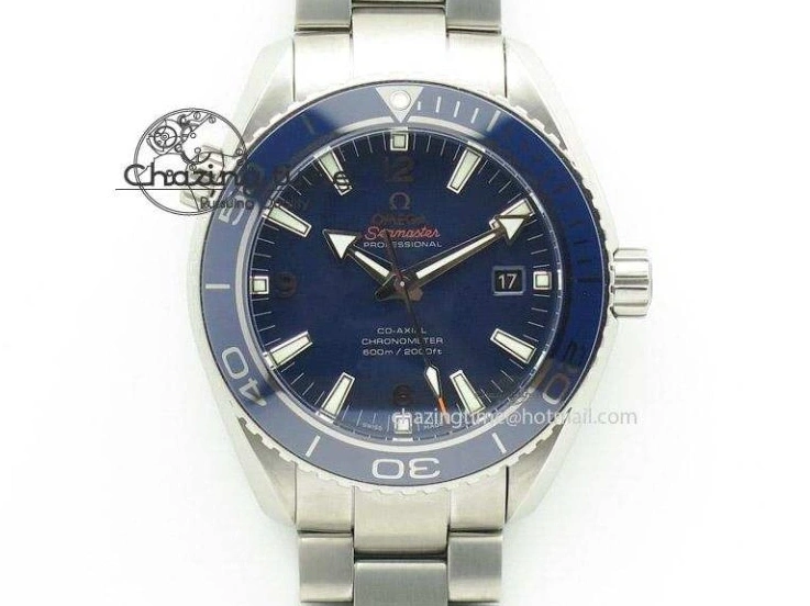 0308 MoistureWicking De Ville Chronograph SS OMF 1:1 Best Edition Blue Dial On Blue Leather Strap A 8110